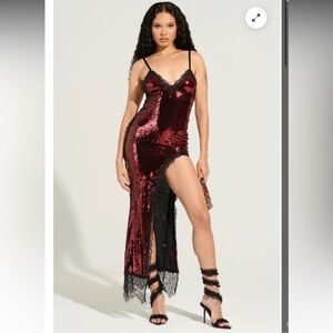Red Sequin dress with Black Lace Shopakira